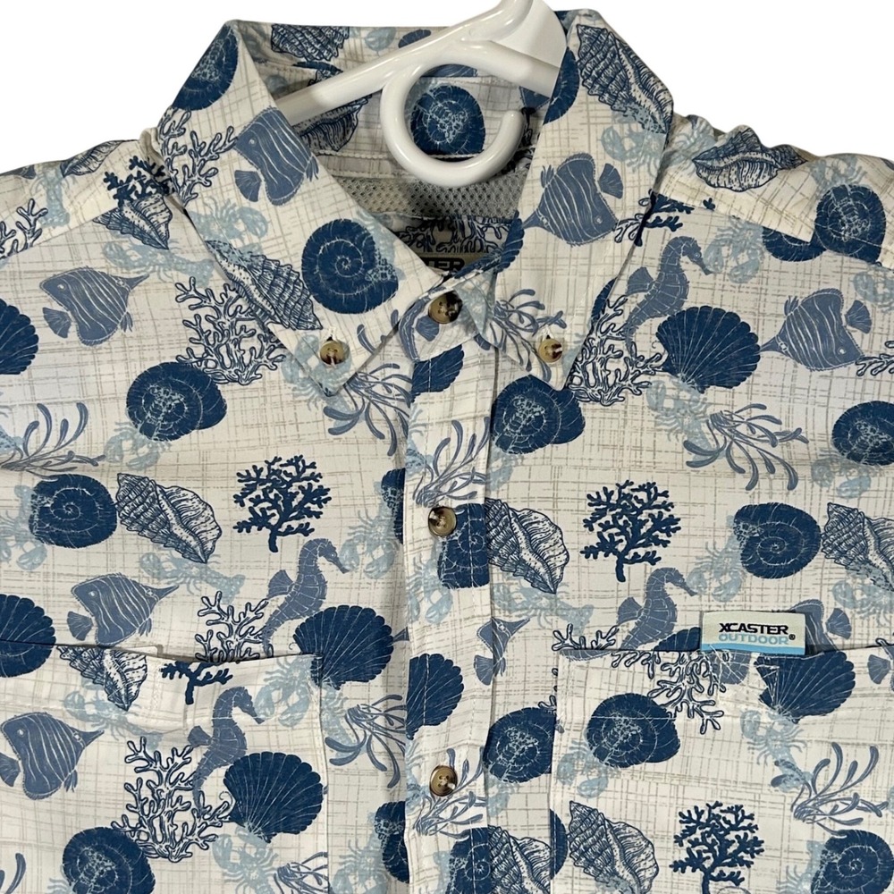 Xcaster Outdoor Mens Navy Sea Life Fishing Shirt M XC049X6334 New